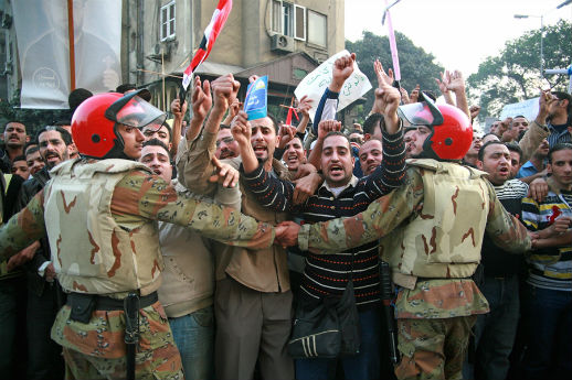 Protestors after a church is burned in Cairo, 2011.
