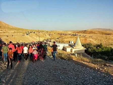 Yezidis near the Nassen Adin shrine near Ba'shiqah, north of Mosul. 