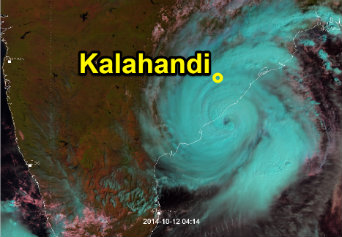 Cyclone Hudhud bears down on the Indian coast.
