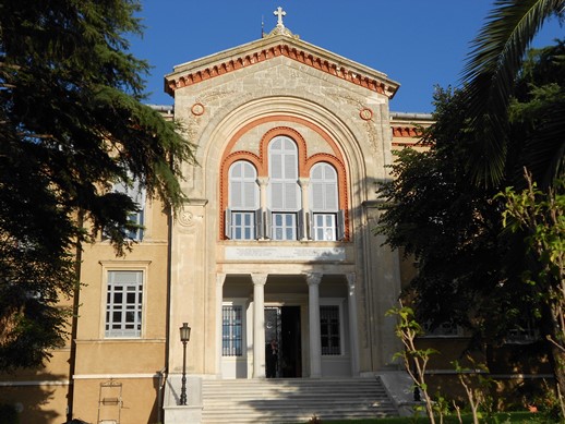 The main entrance to Halki Seminary, the historic Greek Orthodox theological school on Heybeli Island near Istanbul.