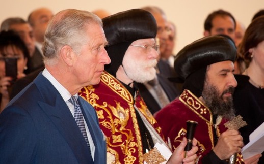 Left to Right: Prince Charles, Abba Seraphim and Bishop Angaelos at the Coptic Orthodox Church Centre.
