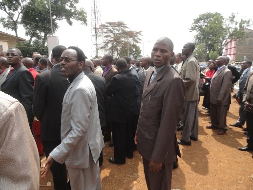 Bishops gather outside the governor's office in Nyeri to protest against the proposed bill.