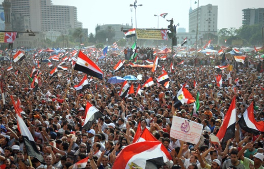 Muslim Brotherhood supporters gather in Tahrir Square to celebrate the electoral victory of Mohamed Morsi on June 24, 2012.