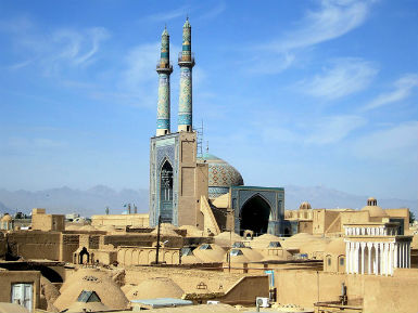 Jame Mosque in Yazd, has one of the highest minarets in Iran