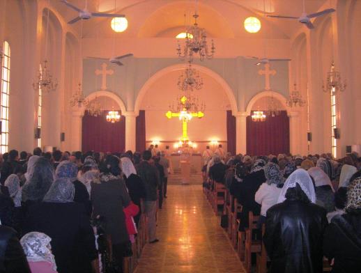 2009 Easter service at St Mary's Church, Hassaka. Now only 200 Christian families remain in nearby villages.