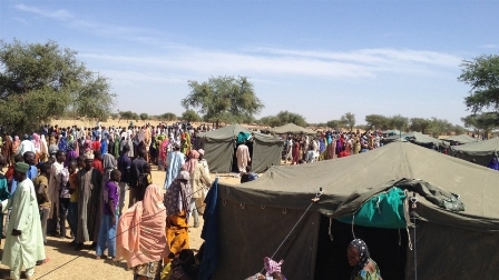 Displaced population at a refuge site in Niger's Diffa region. Boko Haram's worsening violence has forced tens of thousands to flee north-eastern Nigeria to neighbouring countries.