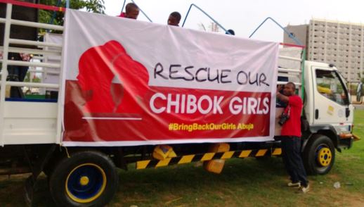 A truck promotes the #BringBackOurGirls hashtag campaign used by protesters of the 2014 Chibok kidnapping, April 2014