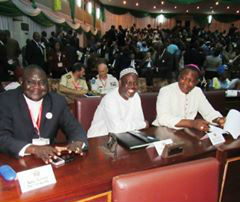 Central African Republic religious leaders are at the peace table in Bangui. Left to right: Rev. Nicolas Guérékoyamé Gbangou; Imam Omar Kobine Layama; and Archbishop Dieudonné Nzapalainga.