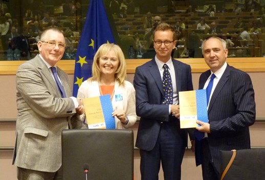 Left to right: MEP Dennis de Jong, USCIRF's Katrina Lantos Swett, EEAS's Silvio Gonzato, and MEP Peter van Dalen at the report's launch in Brussels on 3 June.