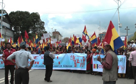Hindu nationalists protesting on the streets of Kathmandu, Nepal, August 2015
