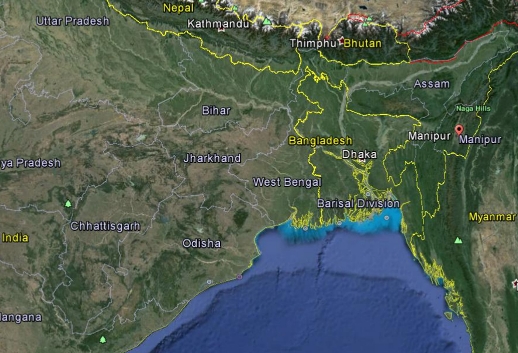 Map of north-eastern India showing Manipur, right, on the border with Myanmar 