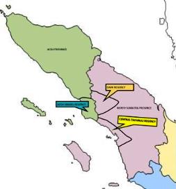 Map showing Aceh and neighbouring North Sumatra provinces, October 2015
