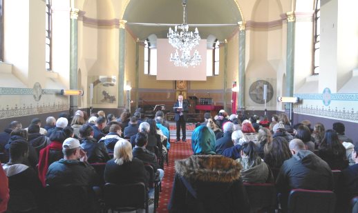 Protestant worship service at Bursa's French Church Cultural Centre, led by Pastor Ismail Kulakcioglu