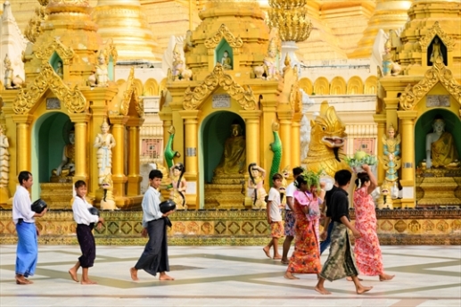 The Shwedagon Pagoda in the former capital, Yangon, is the largest Buddhist temple in the country.
