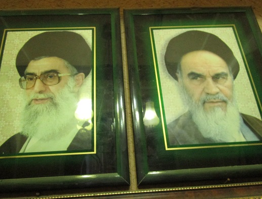 Pictures of Iran's current and former Supreme Leaders, Sayyed Ali Hosseini Khamenei, left, and Sayyid Ruhollah Mūsavi Khomeini, right, are everywhere in Iran.