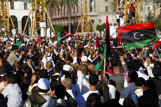 An anti-Gaddafi rally in Libya, 2011.