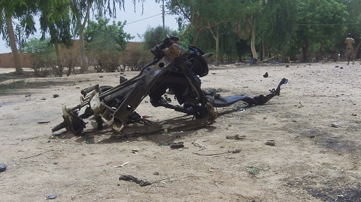 The remains of a car used in a suicide attack in Niger's northern town of Agadez; May 2013
