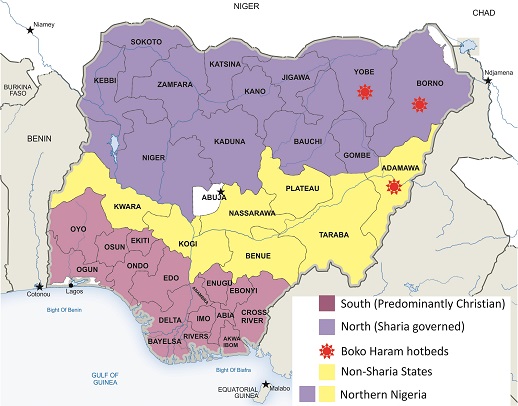 Map showing Nigerian states