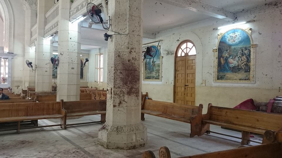 The blood-splattered pillars of St. George’s Cathedral have been left untouched (World Watch Monitor)