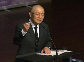 Hyeon Soo Lim addressing his congregation at the on