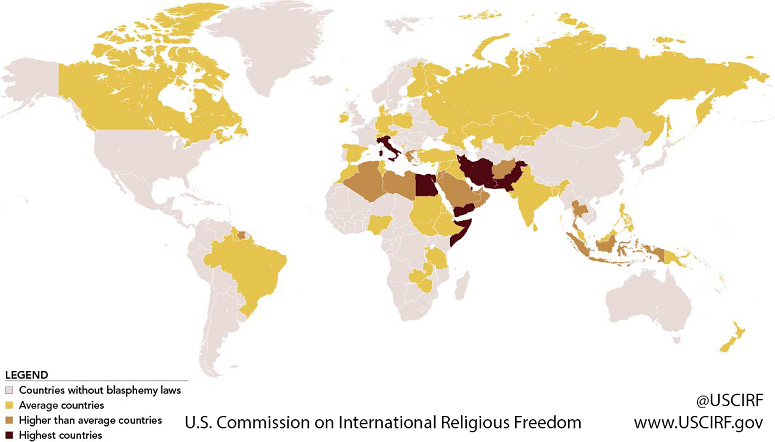 Over a third of the world's countries have blasphemy laws that violate at least one internationally recognised human rights principle, according to a new report by the US Commission on International Religious Freedom (USCIRF).