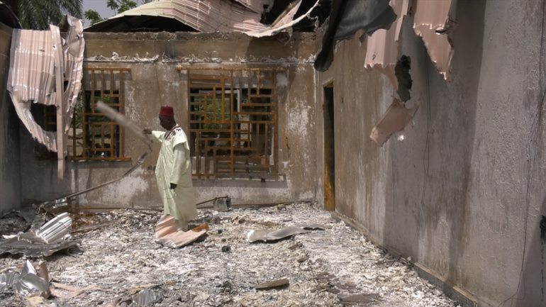 Village head Daniel Akoi inside his destroyed home in one of the villages in Southern Kaduna that were attacked by Fulani herdsmen. Sources say more than 50 villages have been attacked in the last 12 months affecting hundreds of families. 