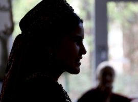 Silhouette of a woman in Central Asia.