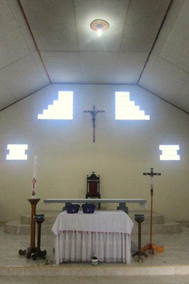 Altar in the Stasi Kinali Catholic Church, West-Sumatra, which was attacked in May 2014. (Photo: World Watch Monitor)