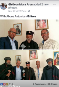 Social media post showing Abune Antonios with Yared Tesfay (Facebook) 