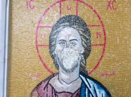 A mosaic of Jesus pictured as an icon in a church in Homs, was vandalised by Islamic fundamentalists, October 2017. (Photo: World Watch Monitor)