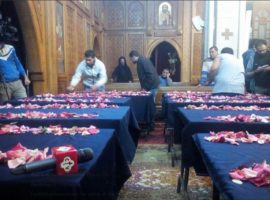 Preparations for memorial services following the Dec. 29 attack on Mar Mina church in Helwan, south of Cairo. (Photo via Twitter / @auscma)