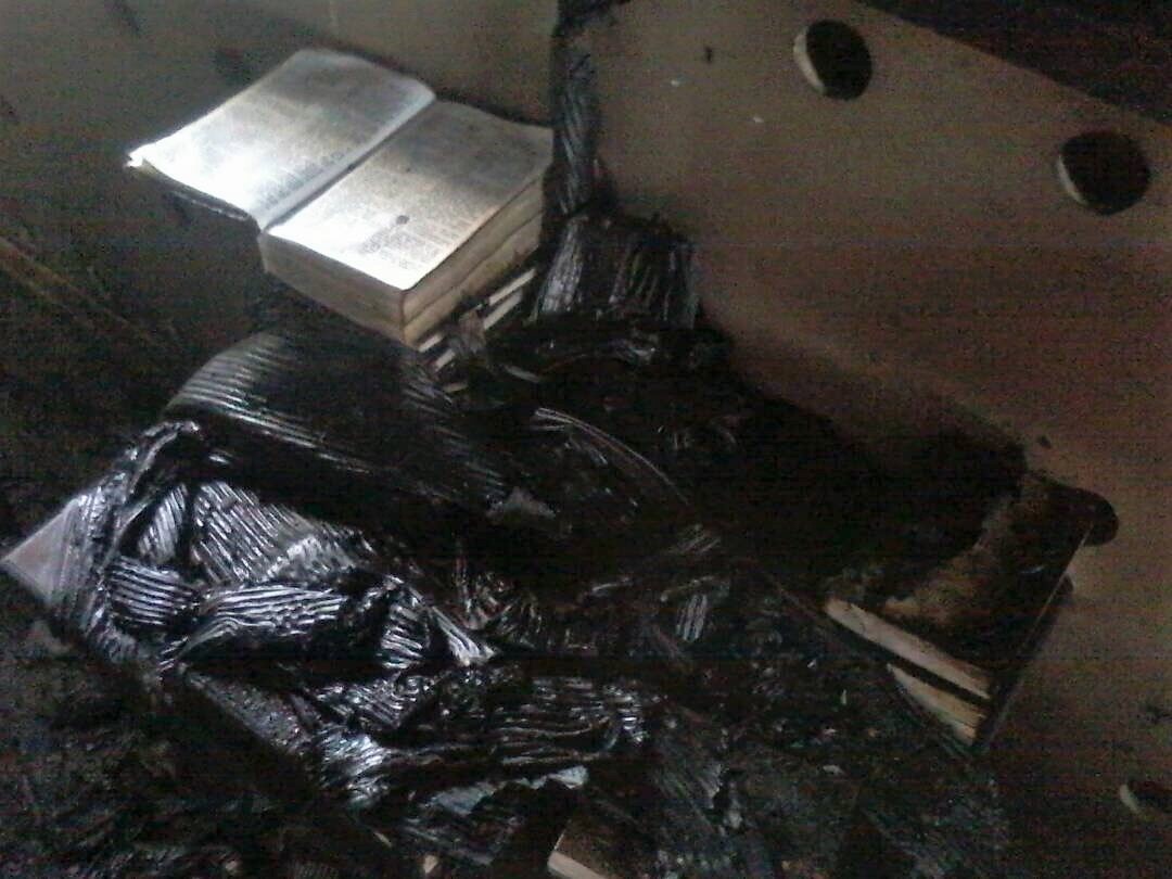 A bible survived the arson attack on the Baptist church (World Watch Monitor)