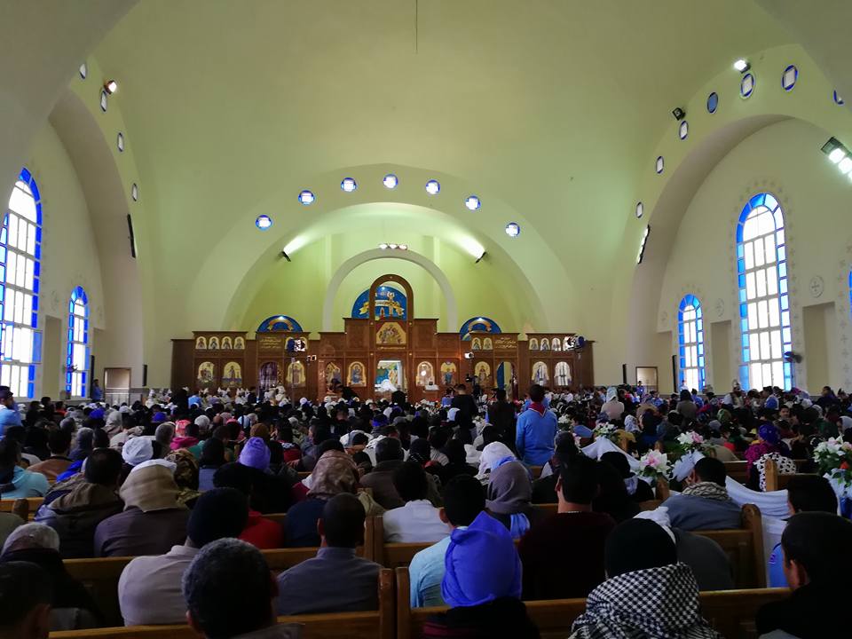 The first mass held in the Church of the Martyrs of Faith and Homeland on 15 February 2018. (World Watch Monitor).