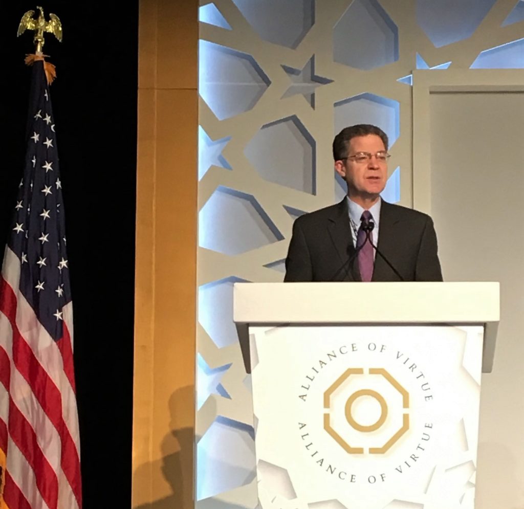 Sam Brownback delivers his first speech as US Ambassador-at-large for International Religious Freedom at the Alliance Of Virtue conference (state.gov)