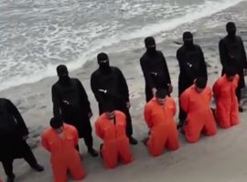 The 21 men moments before they were executed on a beach in the coastal city of Sirte, Libya, in February 2015. (Still from video)