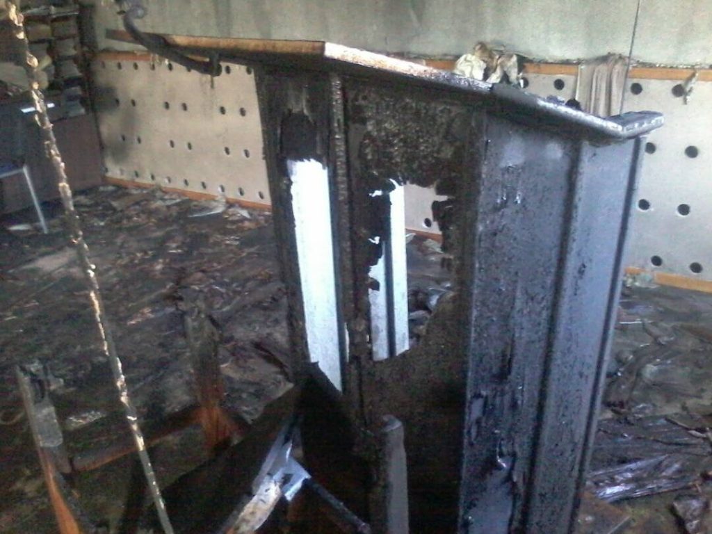 Fire damage inside Kajisay Baptist church (World Watch Monitor)