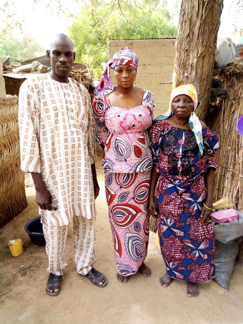 Leah's parents, Natha and Rebecca Sharibu, with her grandmother (World Watch Monitor)