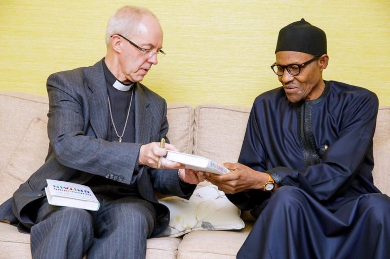 Nigeria's President Muhammadu Buhari received Archbishop of Canterbury, Justin Welby, at Nigeria's High Commission in London on 11 April 2018. (Photo: Facebook)