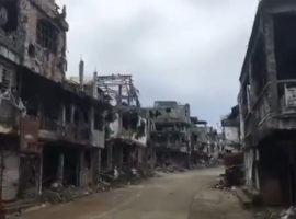 Street in battle-scarred Marawi in a still taken from a video.