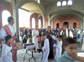 Copts in Kom El-Loufy celebrate the first mass in their new church. (Photo: World Watch Monitor)
