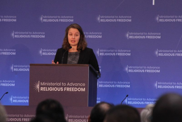 Jacqueline Furnari speaks at the U.S. State Department Ministerial to Advance Religious Freedom in Washington, D.C. (Picture: The Christian Post)