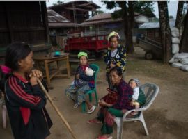 Since fighting flared up in Kachin state in April thousands of people have fled their homes and, like these women, found refuge in temporary shelters at church compounds in Kachin's capital Myitkyina.(Photo: YE AUNG THU/AFP/Getty Images)