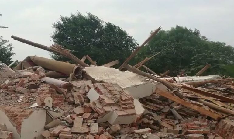 Remainders of the Catholic church in Qianwang, Licheng district, after it was razed to the ground.. (Photo: still from video)