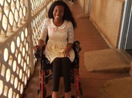 Reachel Ginkonyo, in Kenya, in a wheelchair after surviving the Garissa massacre, April, 2015